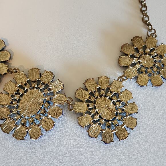 Blue Floral Art Deco Rhinestone Statement Necklace with Gold Chain - Picture 7 of 7